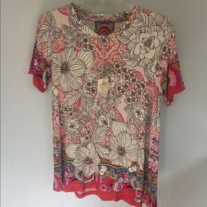 Johnny Was Multicolor Floral Short Sleeve Top